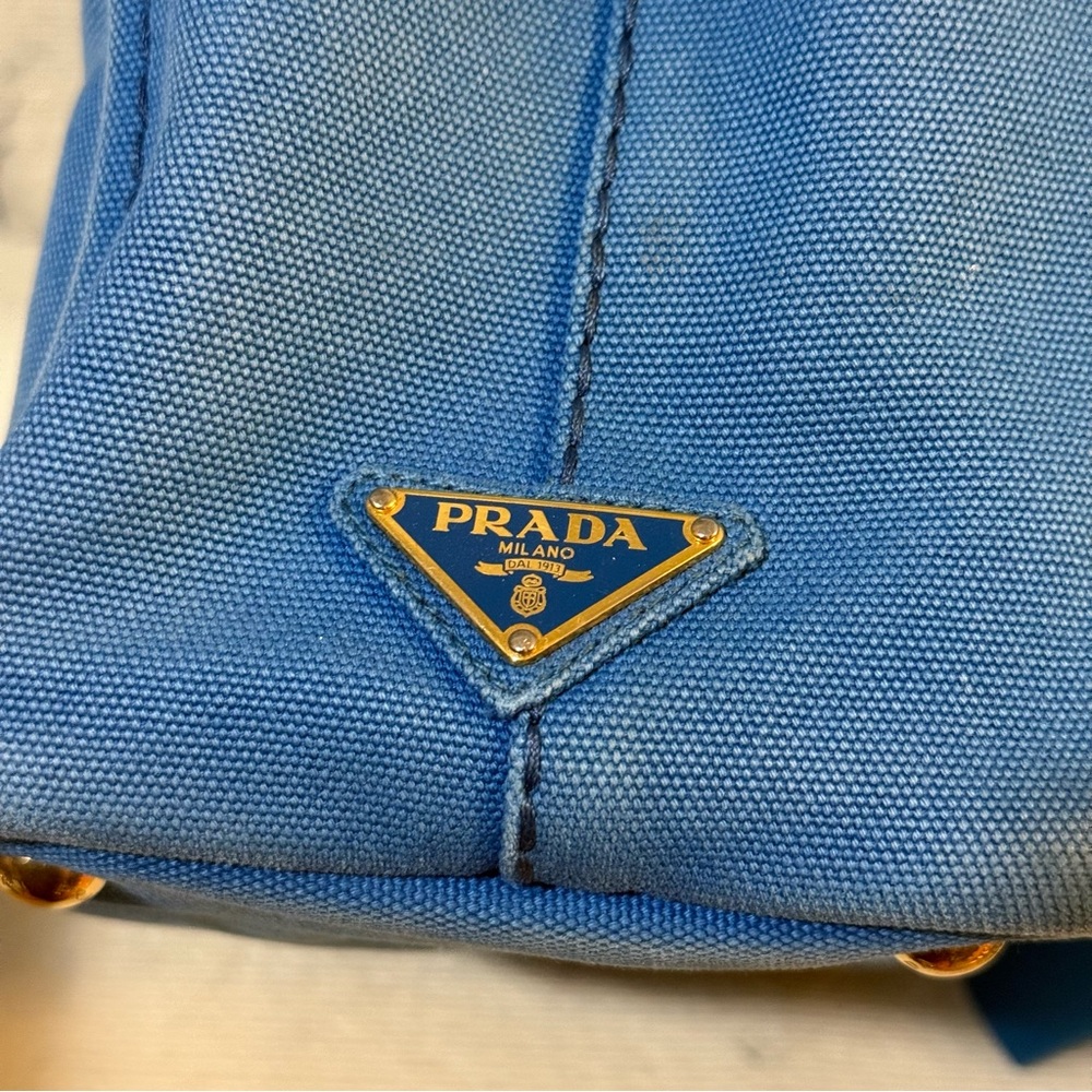 Prada Preloved Blue Canapa Tote / Crossbody - Picture 4 of 10